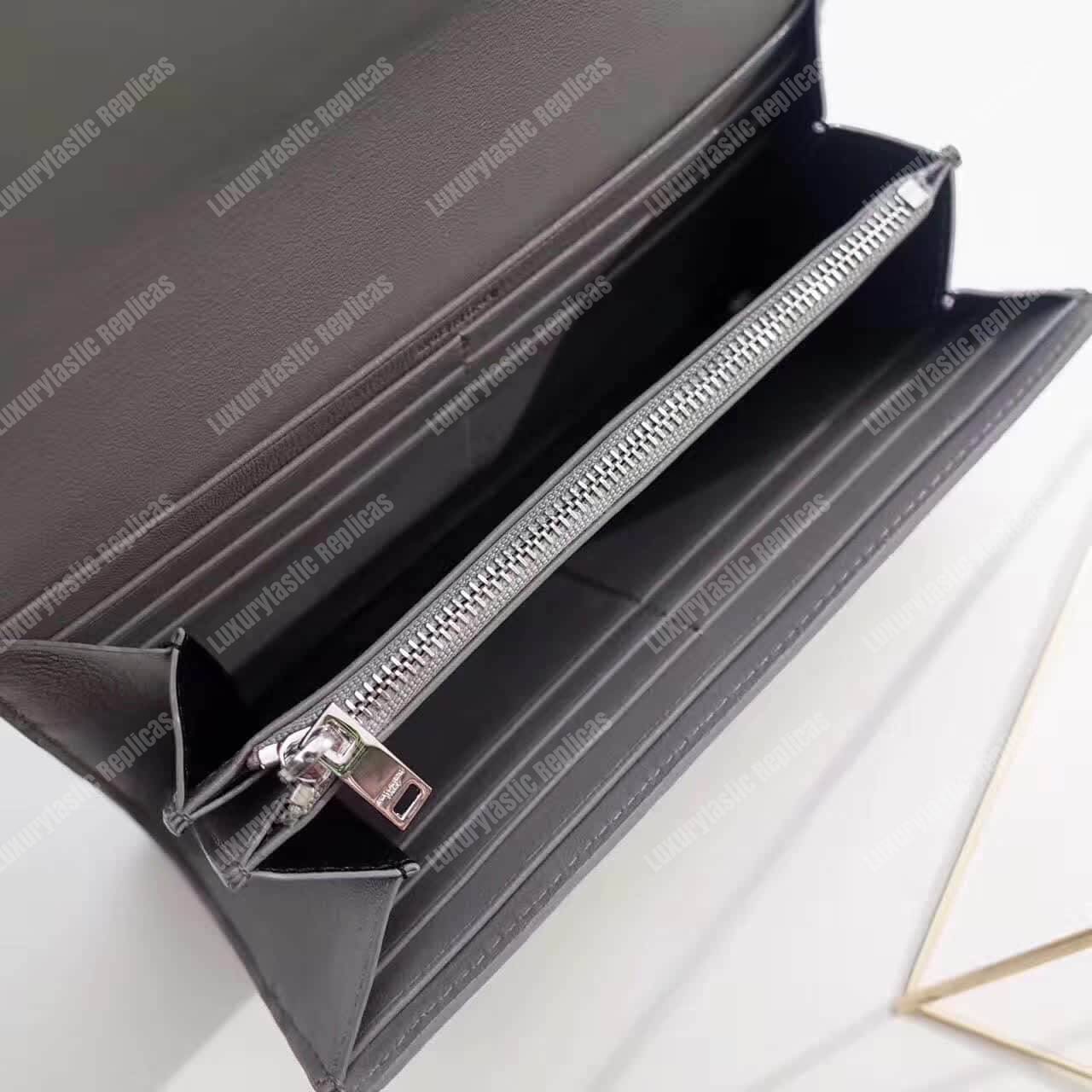 Saint Laurent Large Flap Wallet In Earth Grey Crocodile Embossed Shiny