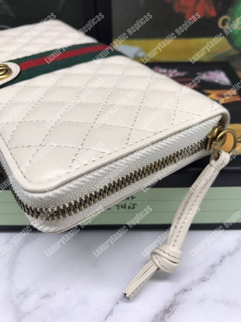 G*u*i leather zip around with double g off-white