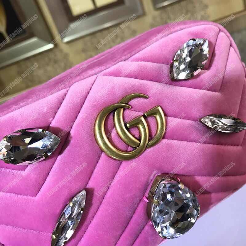 G*u*i gg marmont velvet small shoulder bag with crystals pink