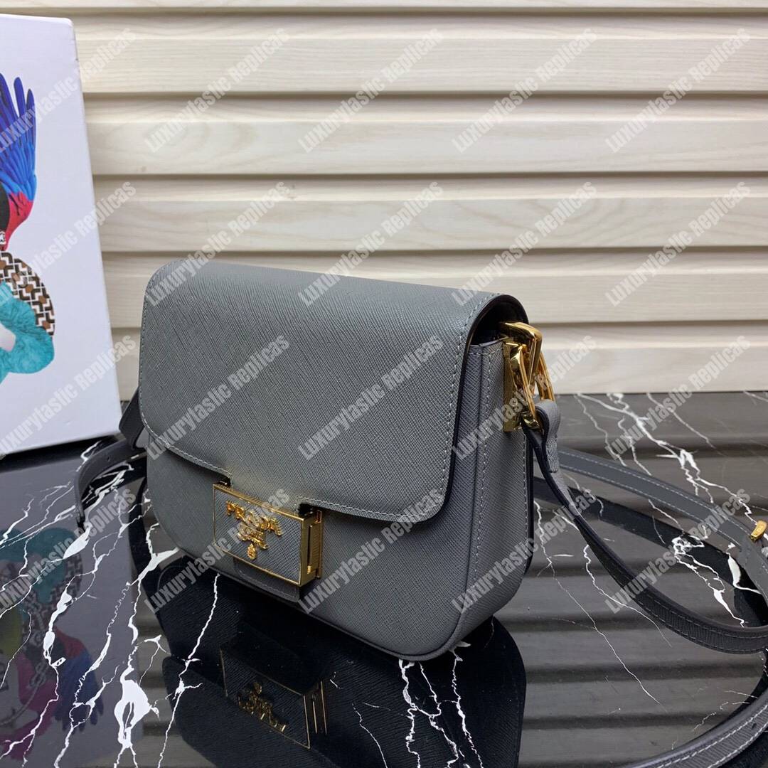 Pra*a emblème saffiano leather bag grey