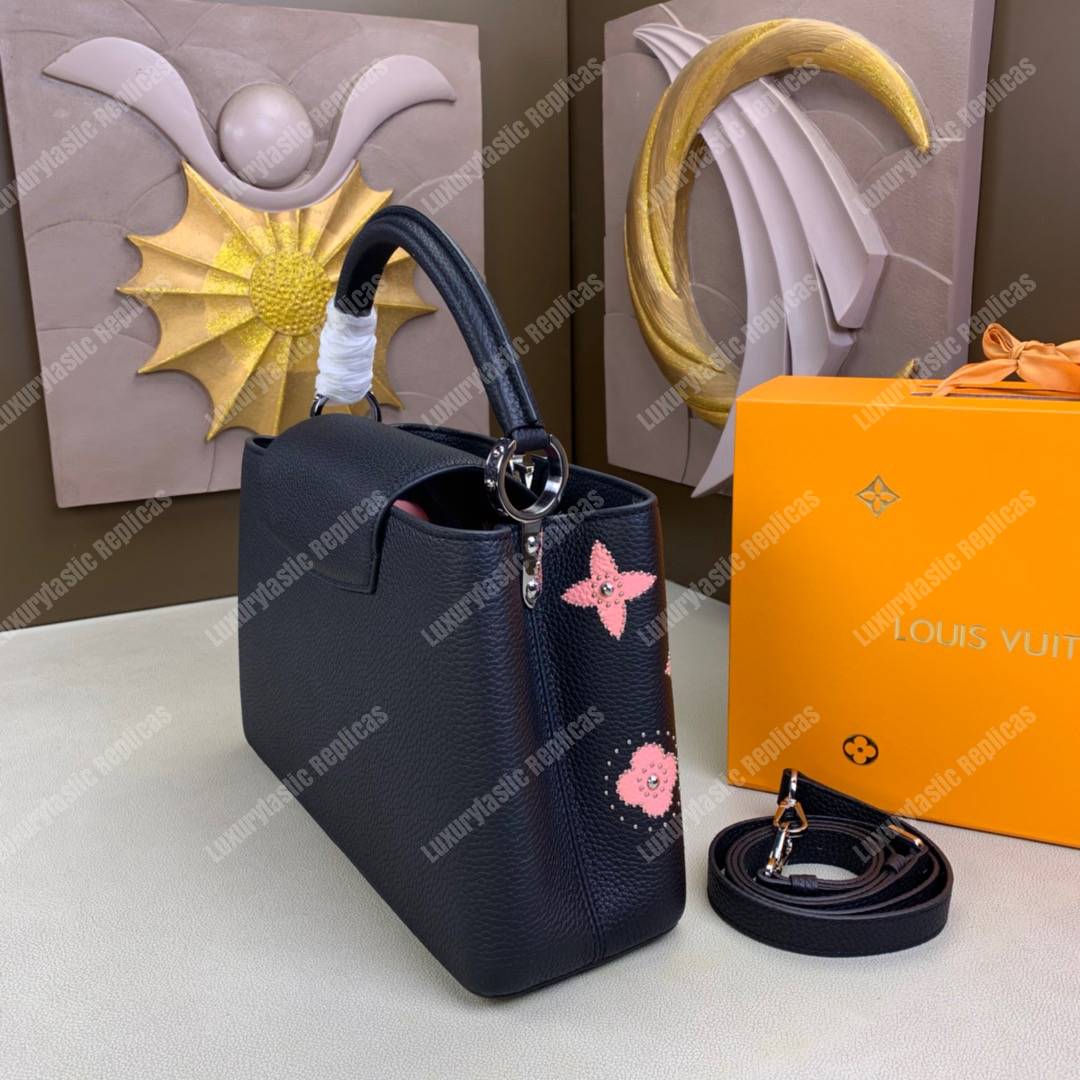 LV Capucines PM Taurillon Leather Monogram Flowers allover Black