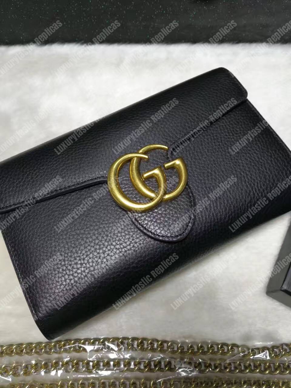 G*u*i gg marmont leather mini chain bag black