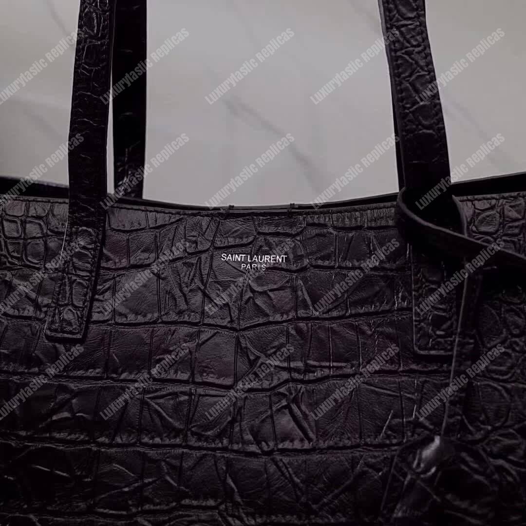 Saint Laurent Shopping Bag Embossed Crocodile Leather Black