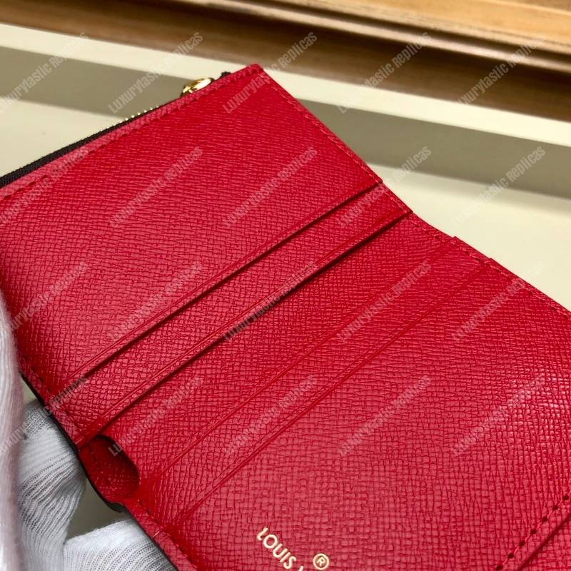 LV Zoé Wallet Damier Ebene Fuchsia colored leather