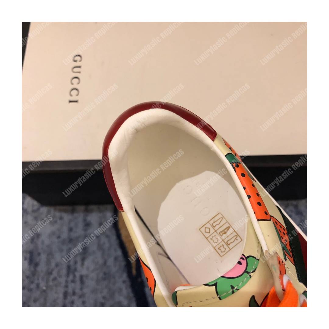 G*u*i ace sneaker with G*u*i strawberry print