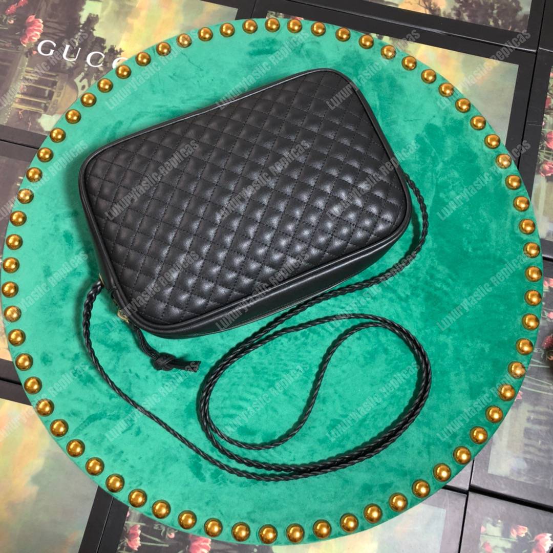 G*u*i quilted leather small shoulder bag black