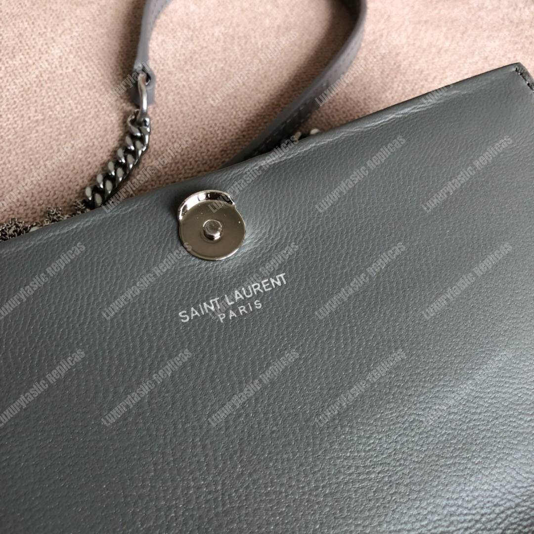 Saint Laurent Kate Chain Wallet With Tassel Earth Grey Crocodile