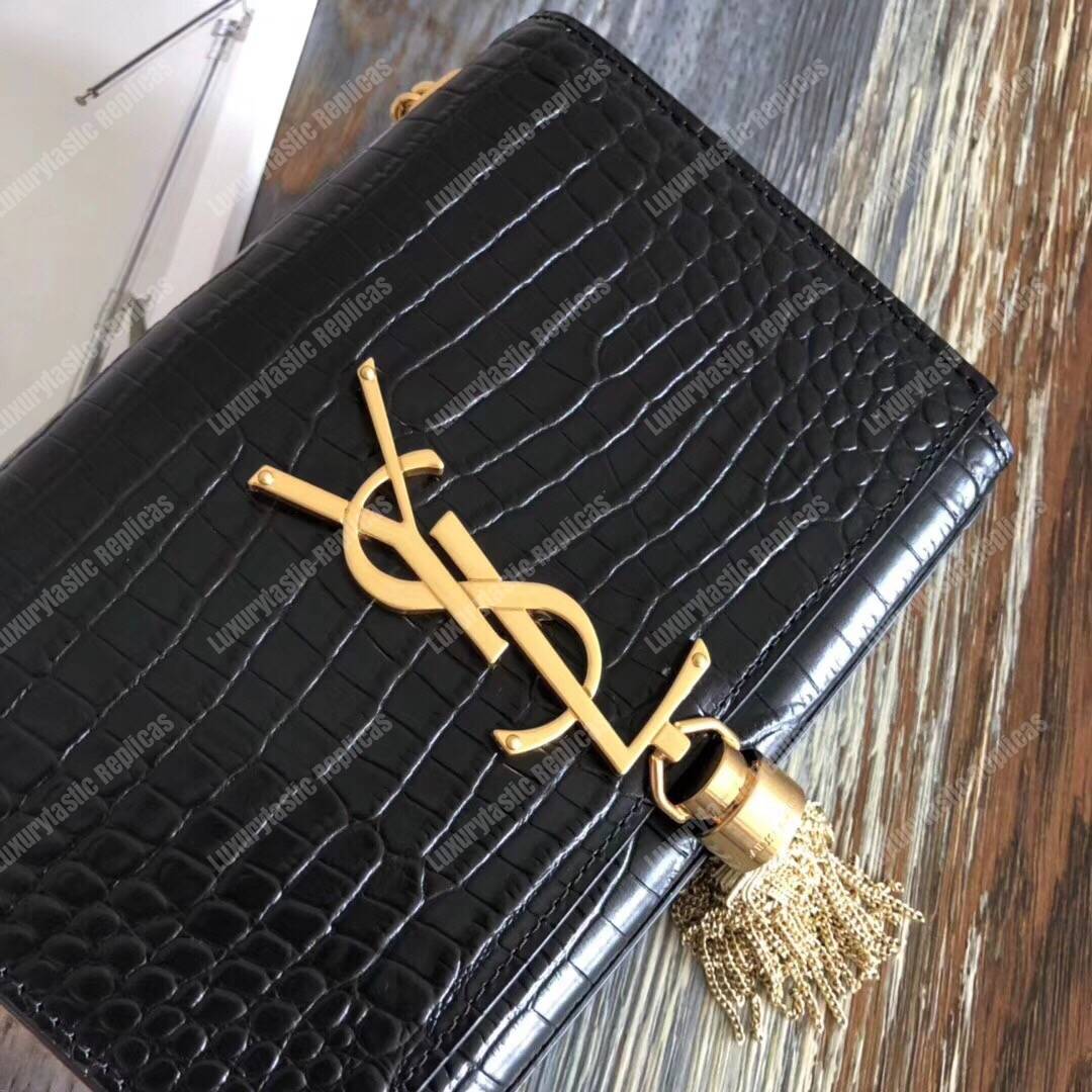 Saint Laurent Classic Small Kate Monogram Black Crocodile