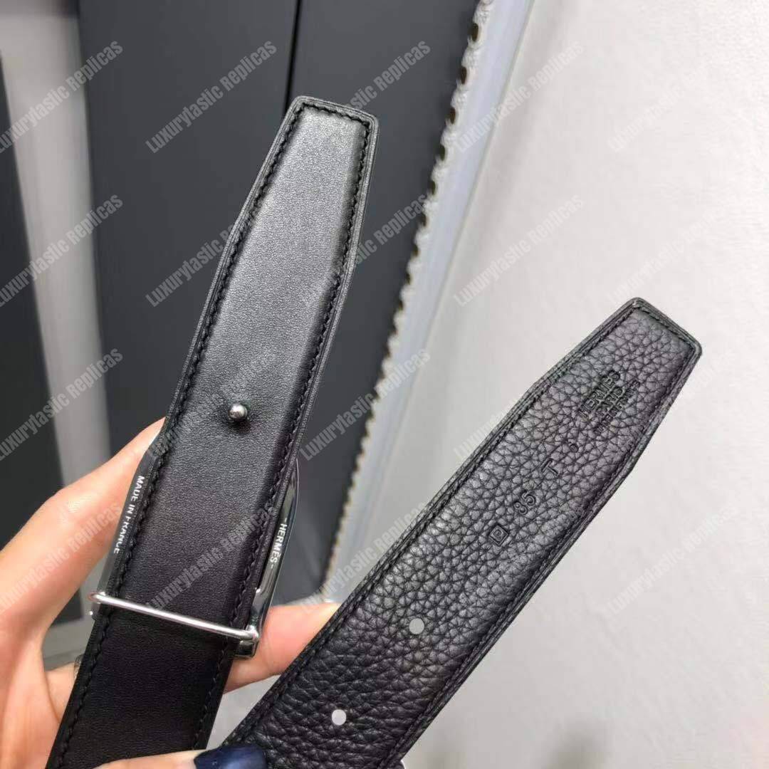 H**mes etrier buckle & reversible leather strap 32 mm noir