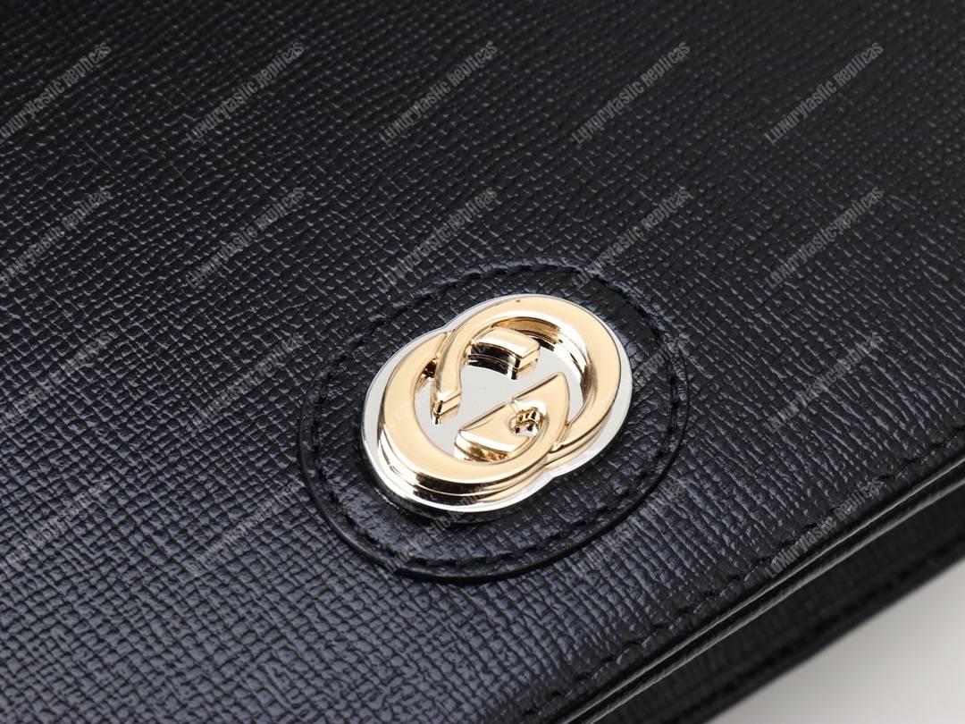 G*u*i leather chain card case wallet black