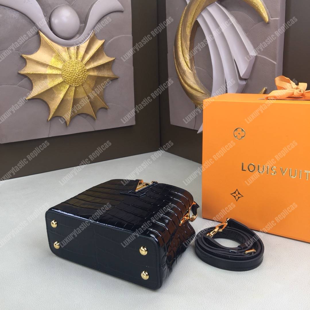 LV Capucines Mini Crocodilien Brillant Noir