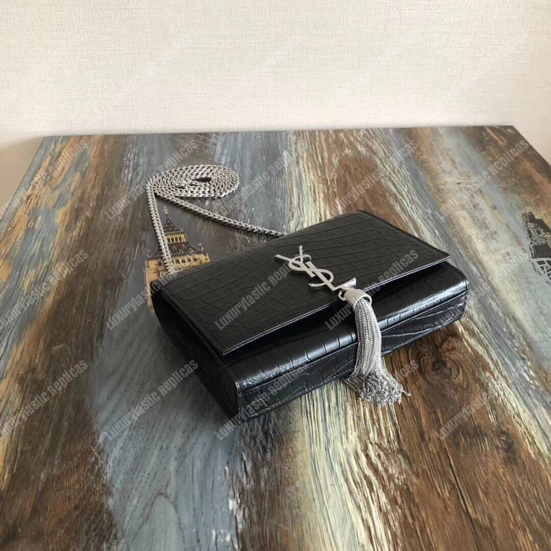 Saint Laurent Kate Small With Tassel Black Crocodile