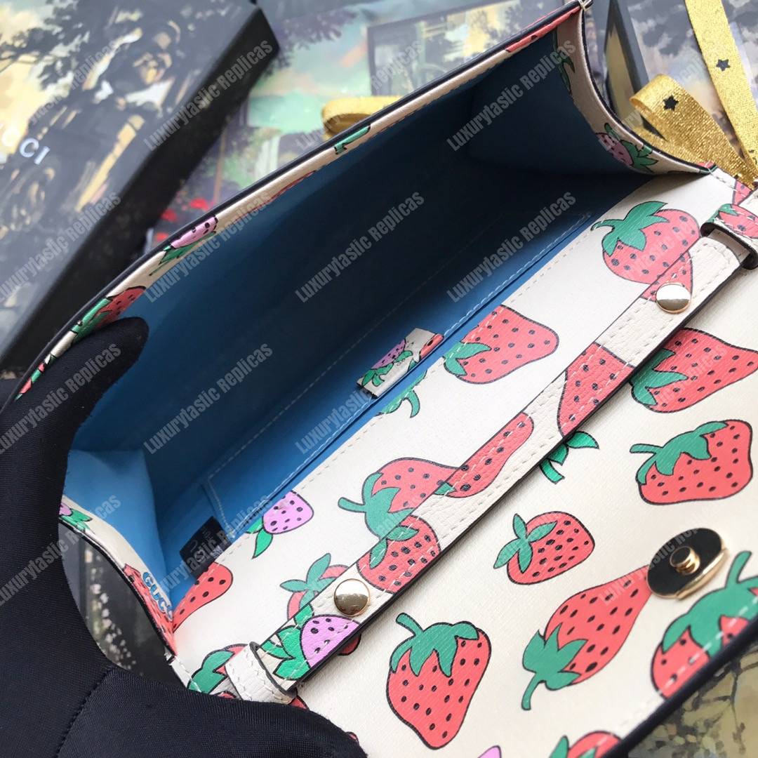 G*u*i zumi strawberry print smooth leather small shoulder bag