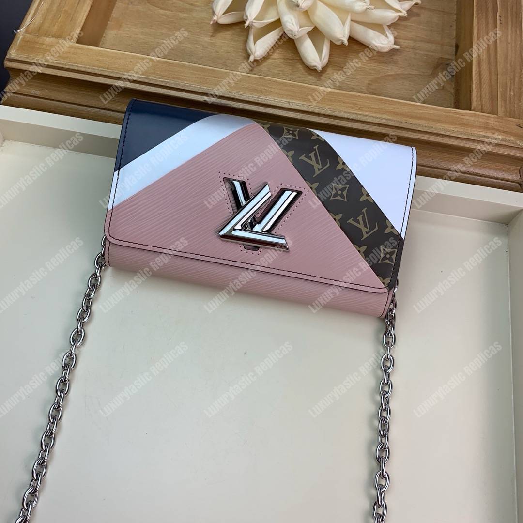 LV Twist Chain Wallet Epi Leather Monogram Blanc Rose