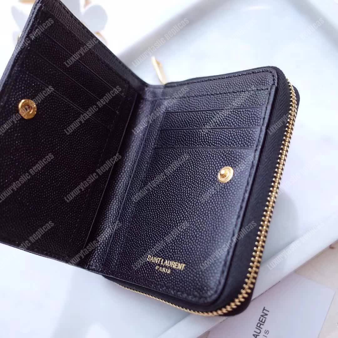 Saint Laurent Compact Zip Around Wallet Black Grain De Poudre