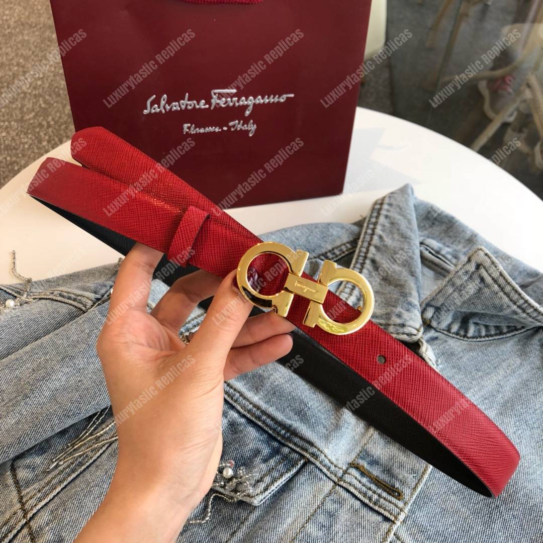 Salvatore Ferragamo Sized Gancini Belt Red / Black