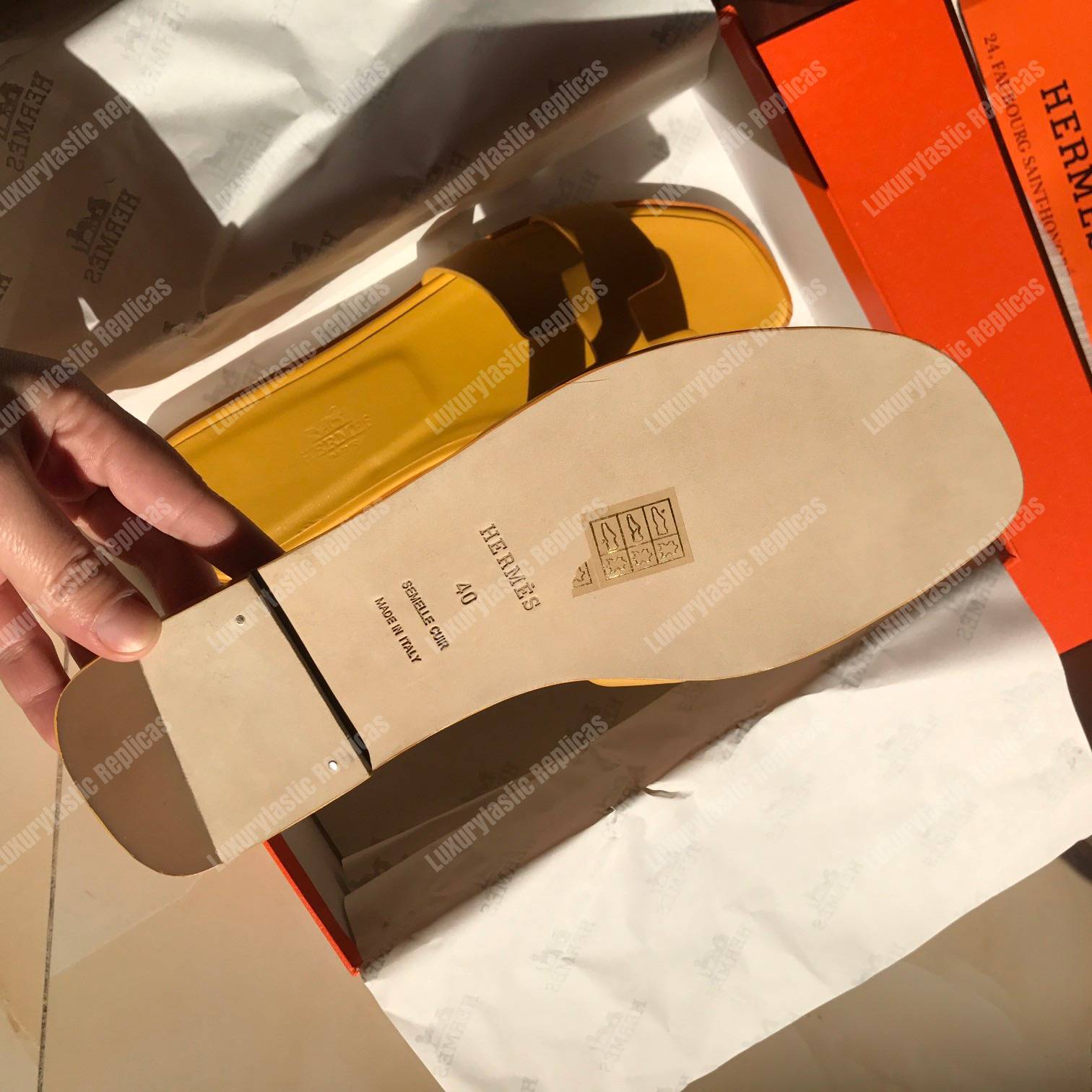 H**mes oran sandal calfskin leather yellow