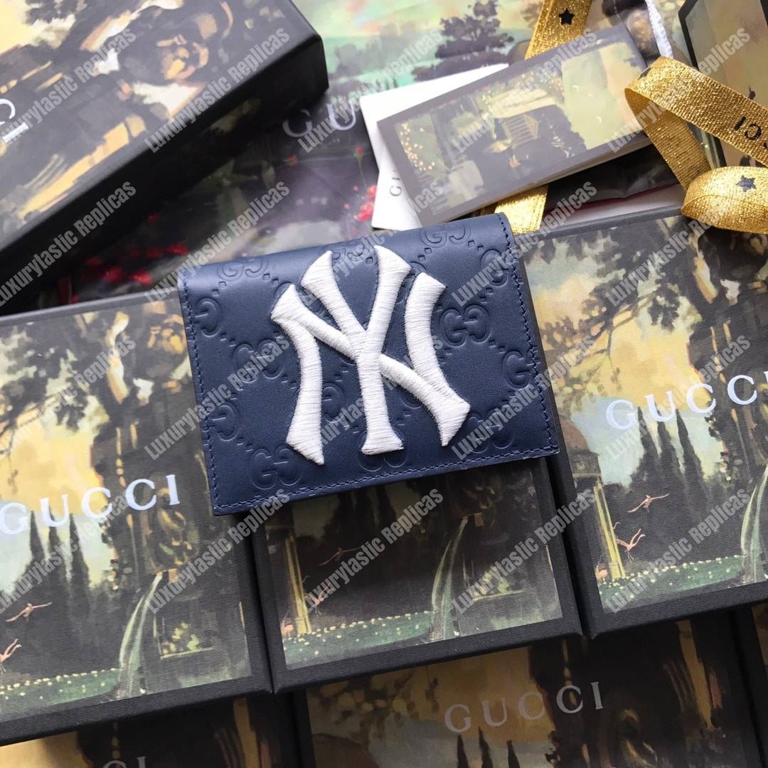 G*u*i coin wallet with ny yankees patch royal blue