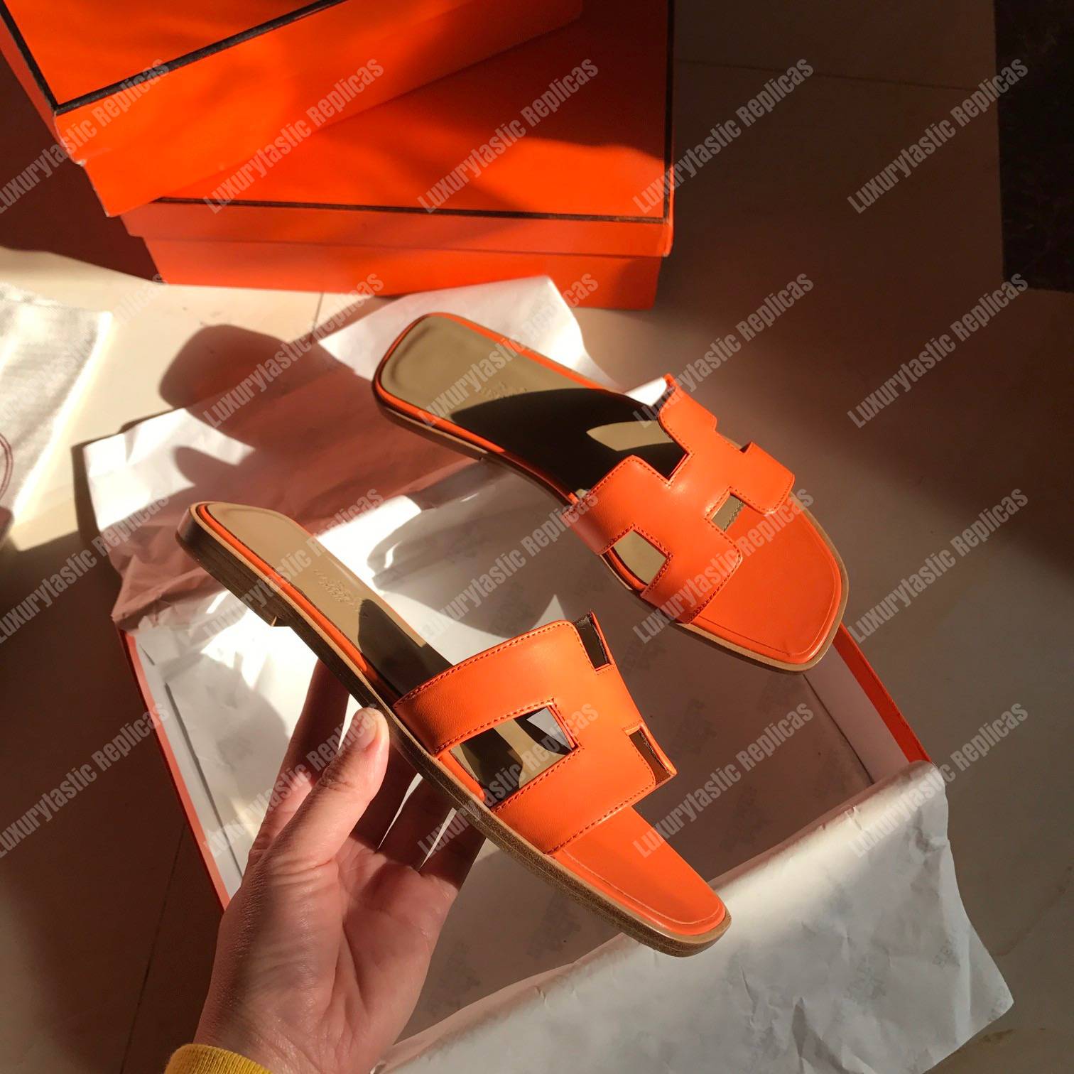 H**mes oran sandal calfskin leather orange