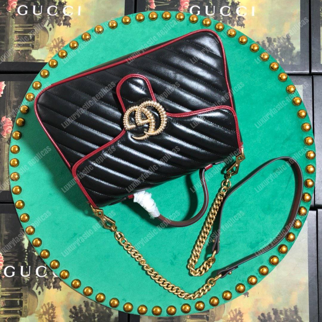 G*u*i gg marmont small top handle bag black cherise matelassé