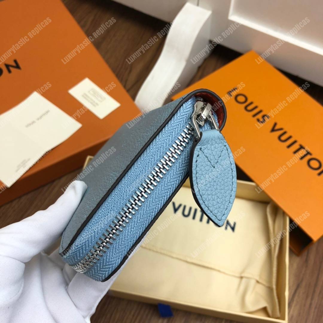 LV Zippy Wallet Mahina Leather Bleu Horizon Pumpkin
