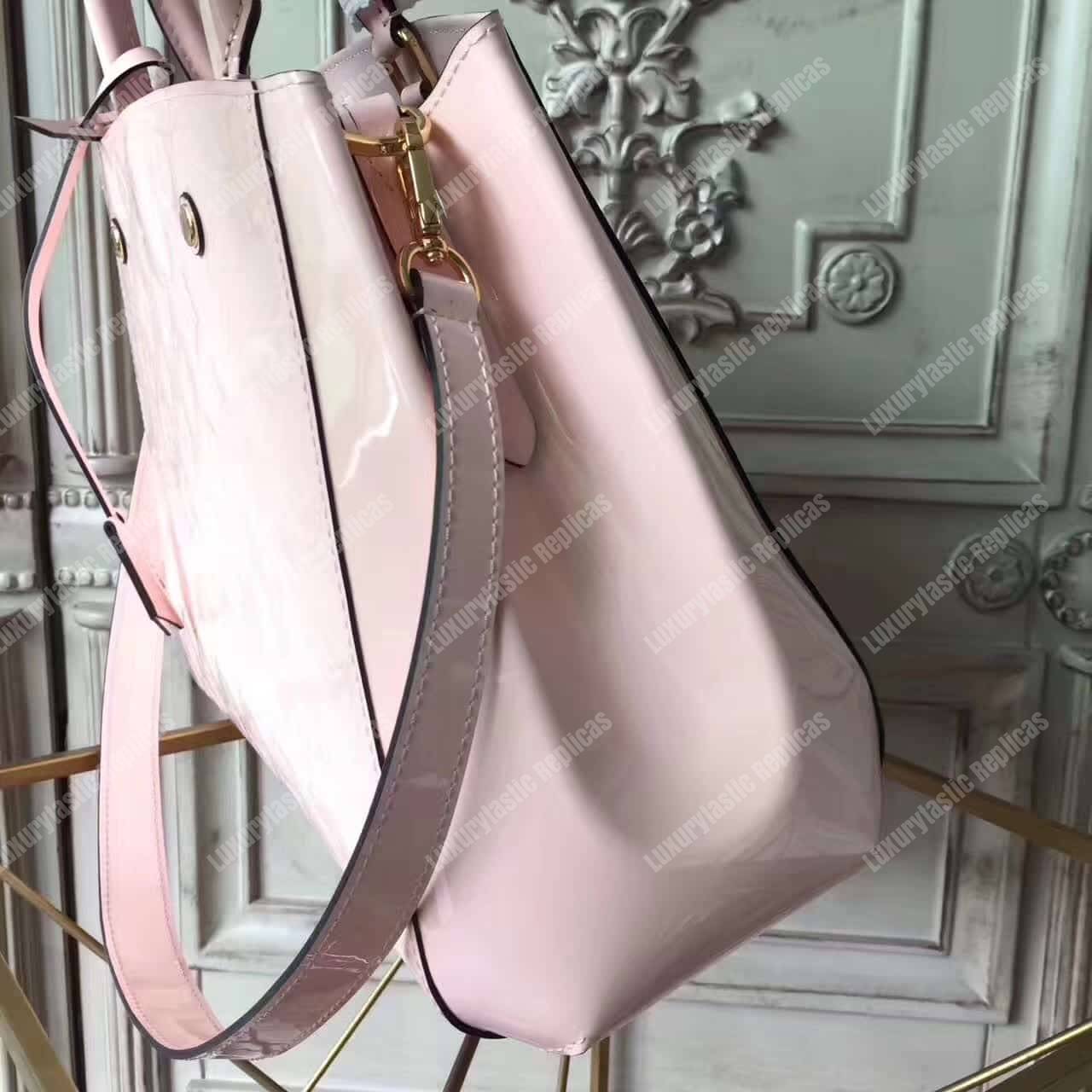 LV Montaigne MM Tote Bag Monogram Vernis Rose Ballerine