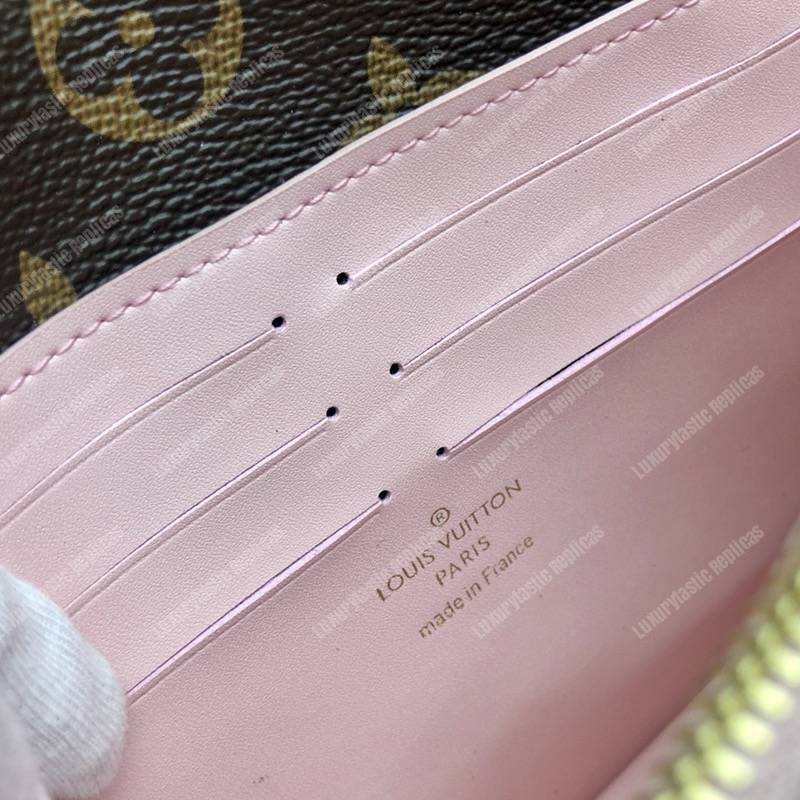 LV Cherrywood Chain Wallet patent calf leather with Monogram canvas in Rose Ballerine Pink