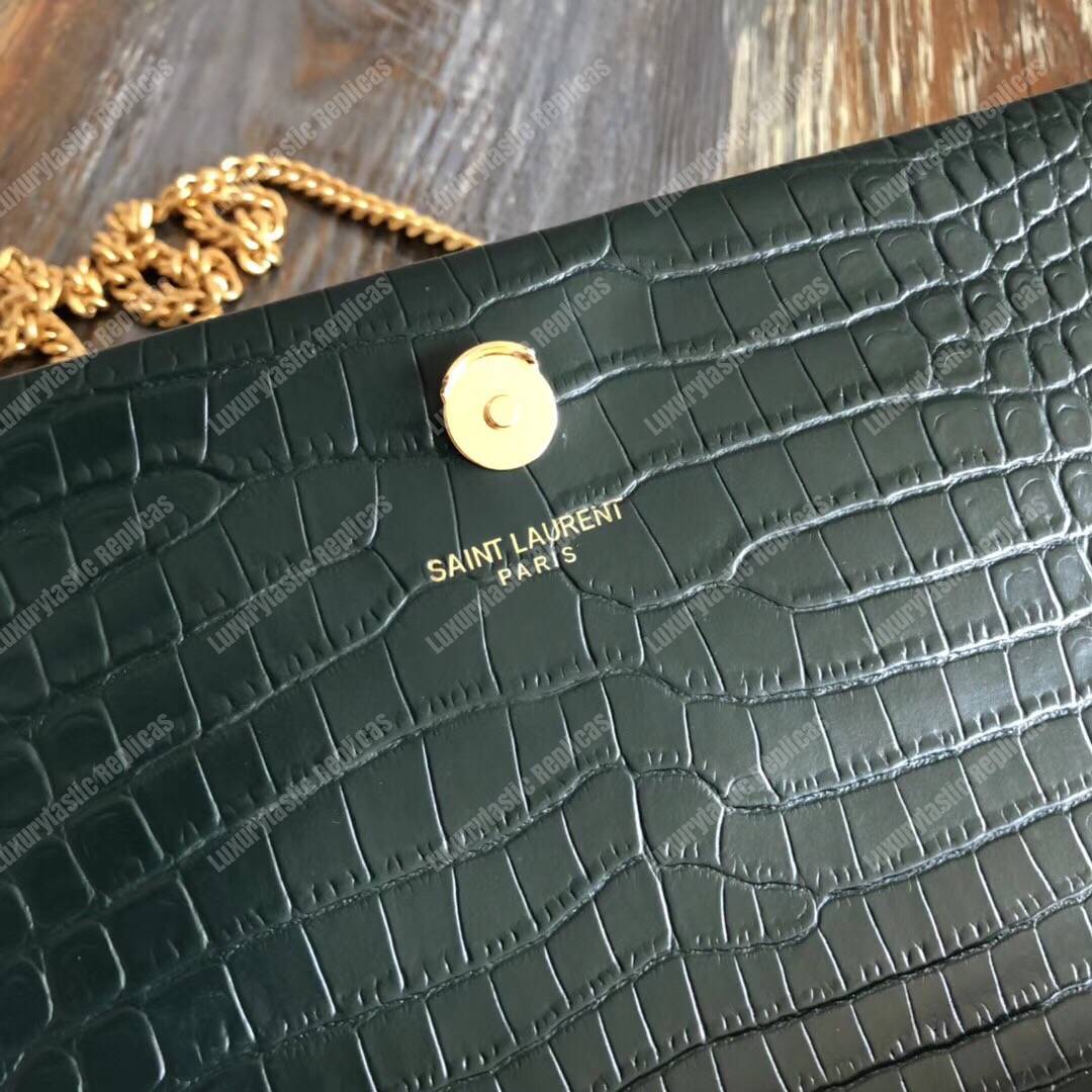 Saint Laurent Medium Kate Tassel Chain Bag Dark Green Crocodile