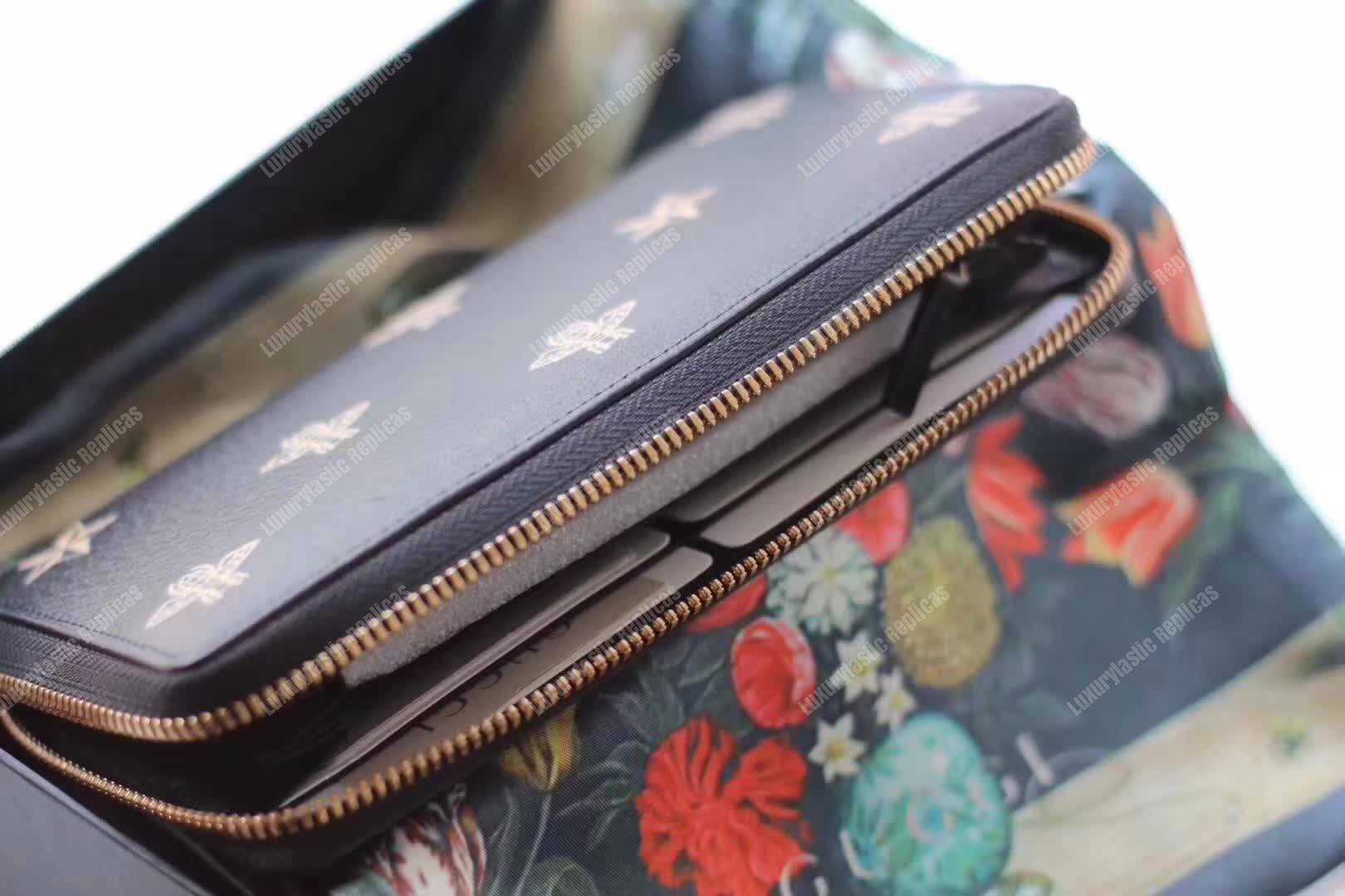 G*u*i bee star leather zip around wallet black