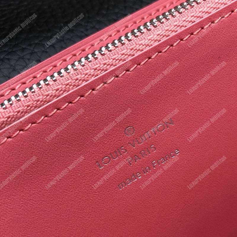 LV Capucines Wallet Taurillon Noir Leather Monogram Pink Flowers