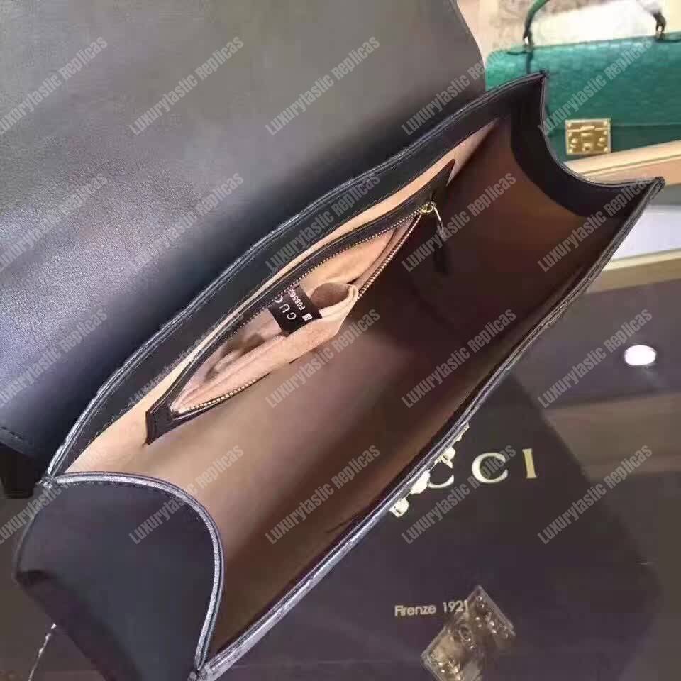 G*u*i padlock medium signature top handle bag black