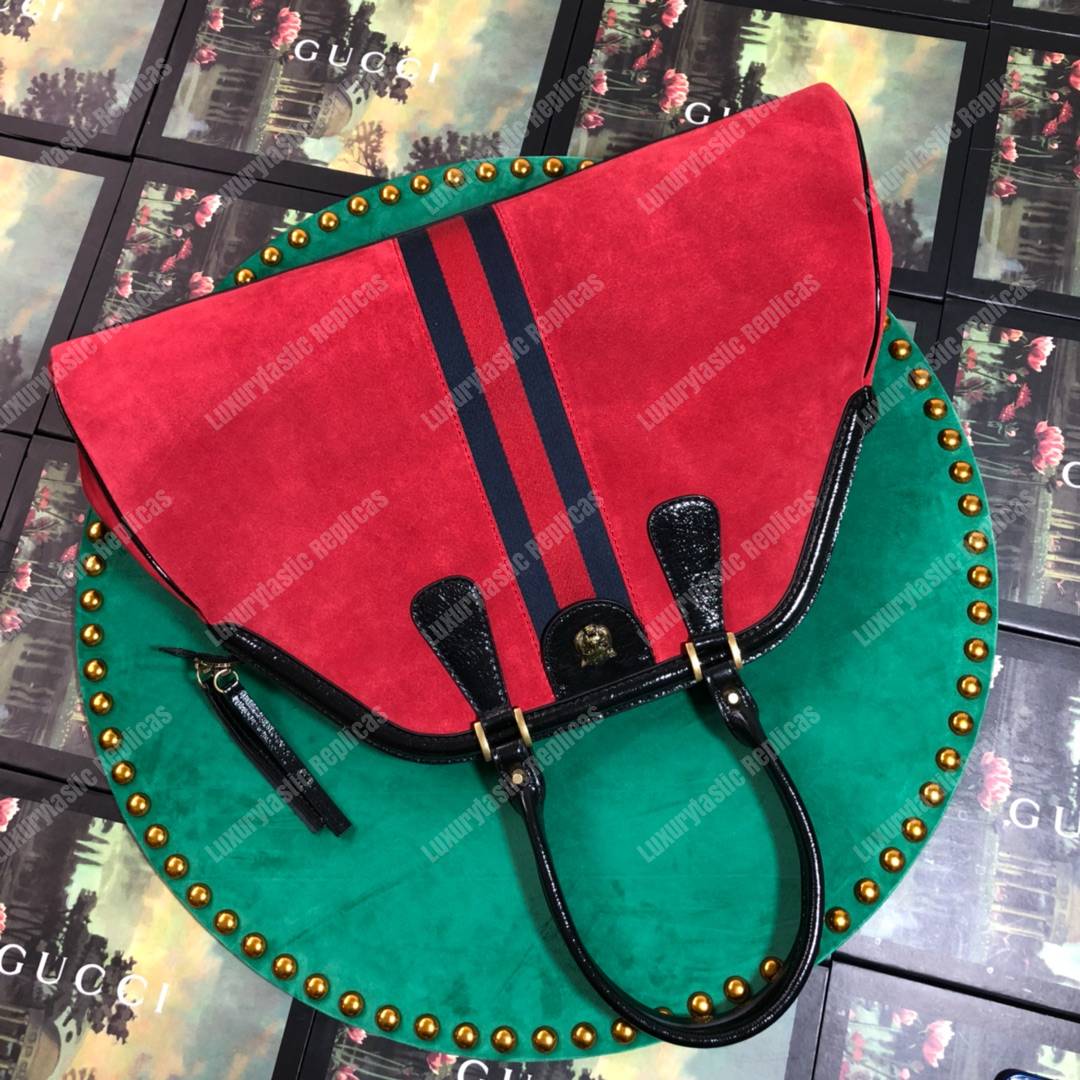 G*u*i re(belle) large top handle tote suede red