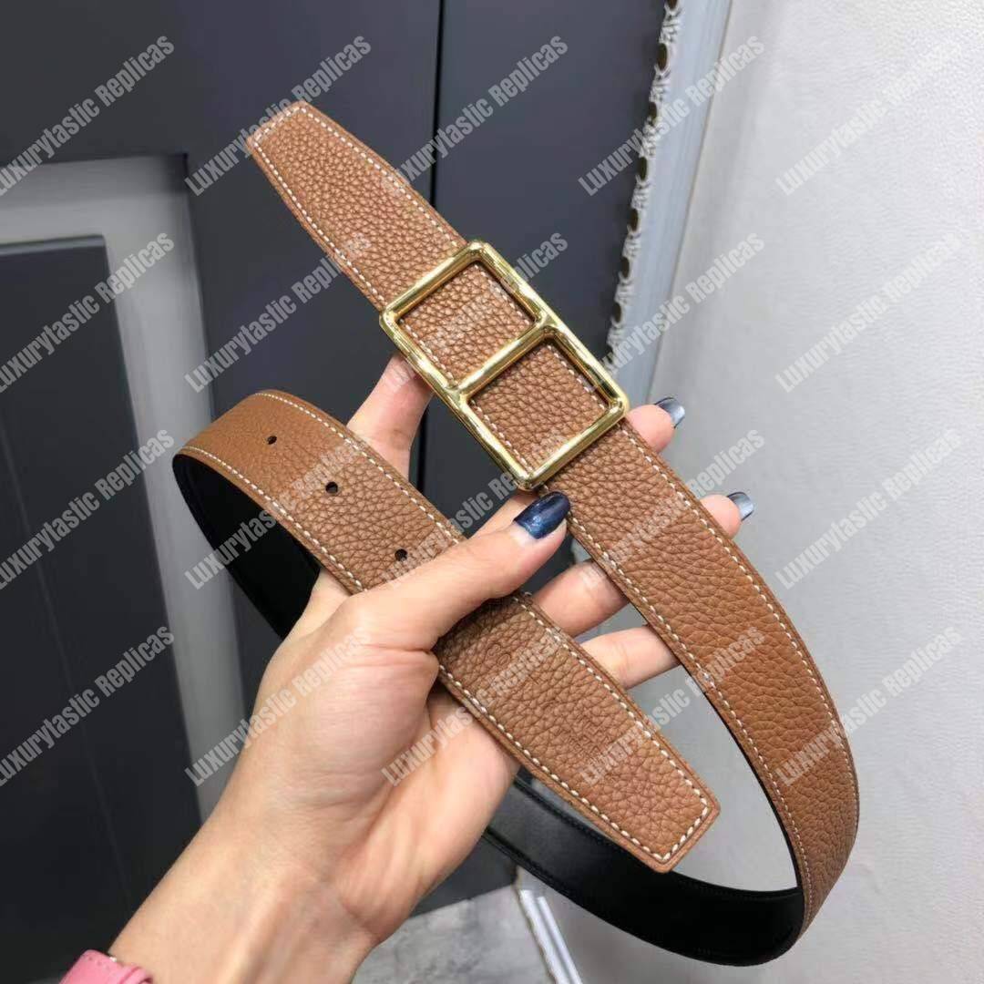 H**mes officier belt buckle reversible leather strap black/brown