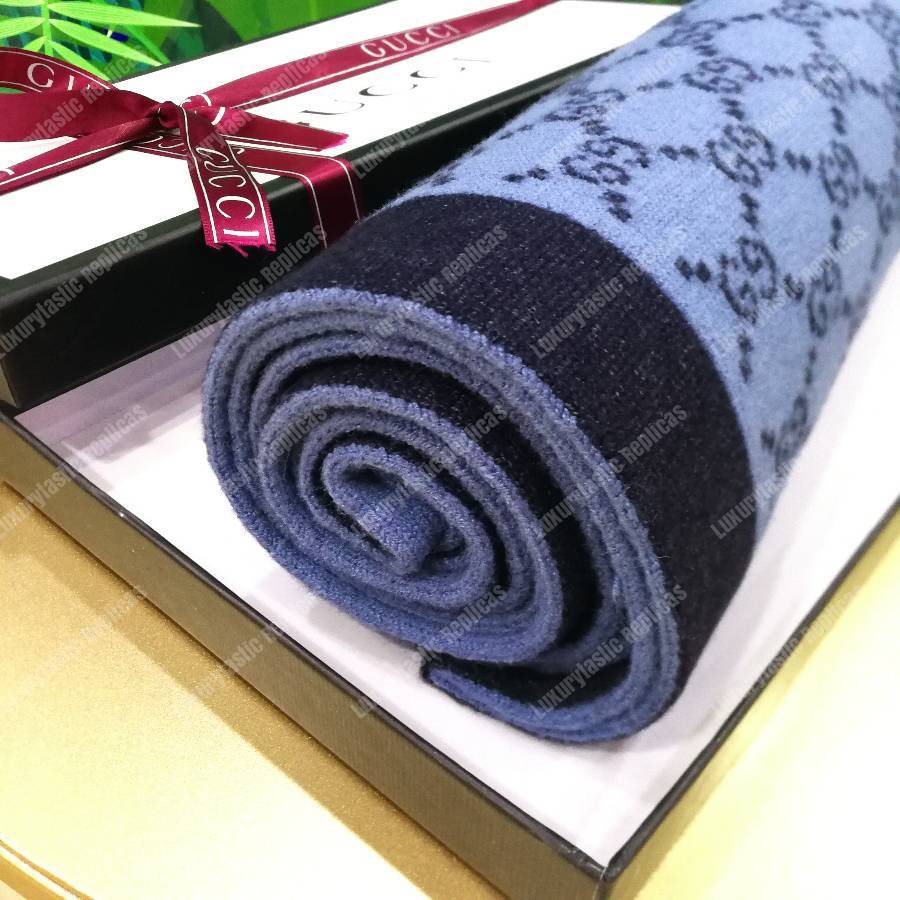 G*u*i monogram gg wool scarf blue