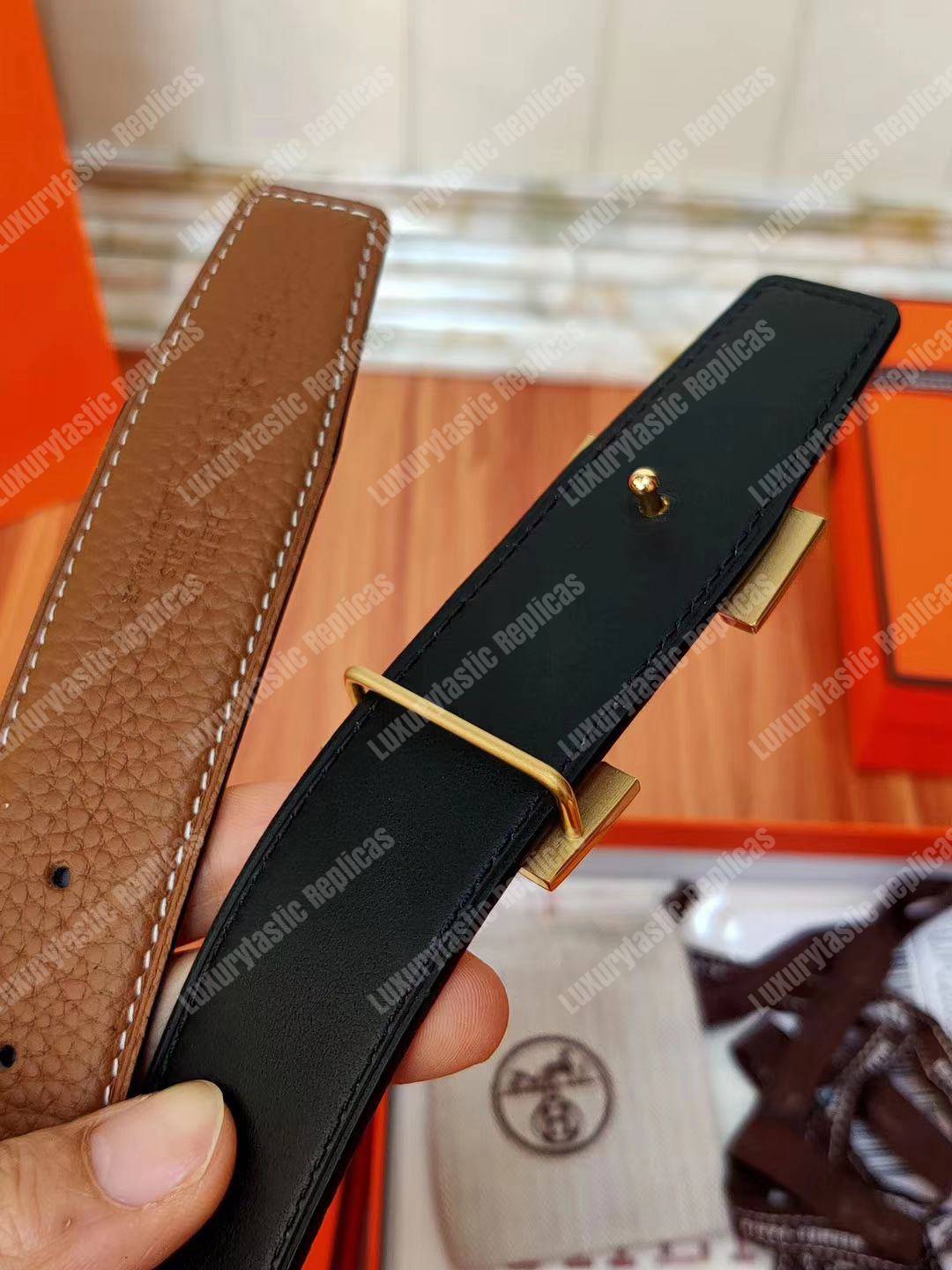 replica H**mes h belt buckle reversible leather strap brown