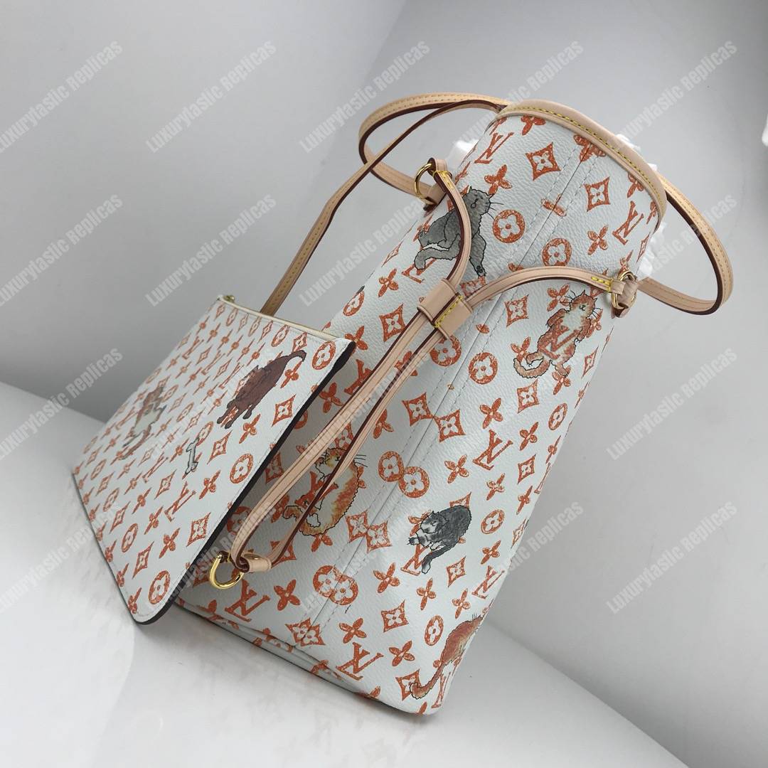 LV Neverfull MM Catogram White/Orange