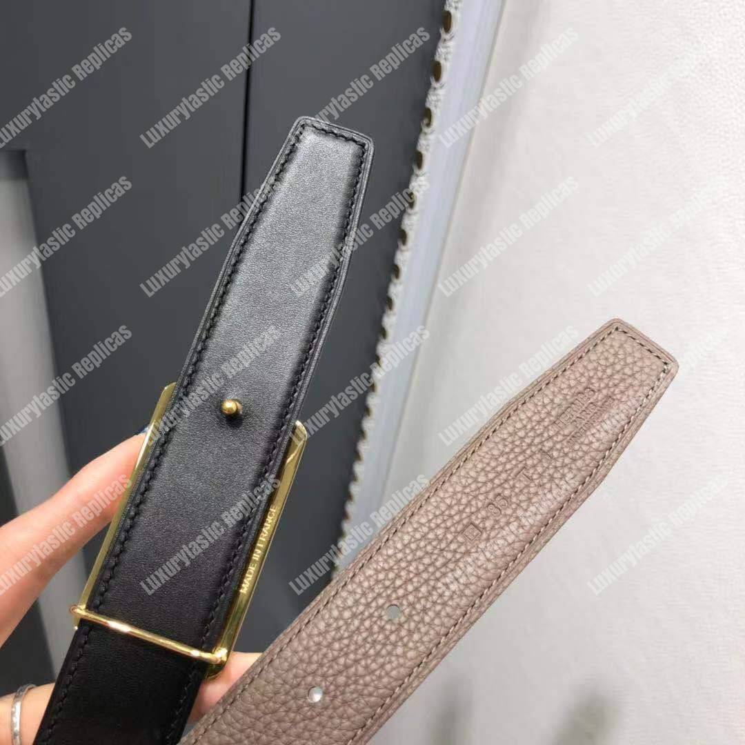 H**mes officier belt buckle reversible leather strap black/chocolate brown