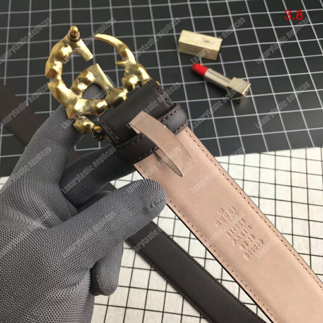 G*u*i leather belt with crystal double g buckle