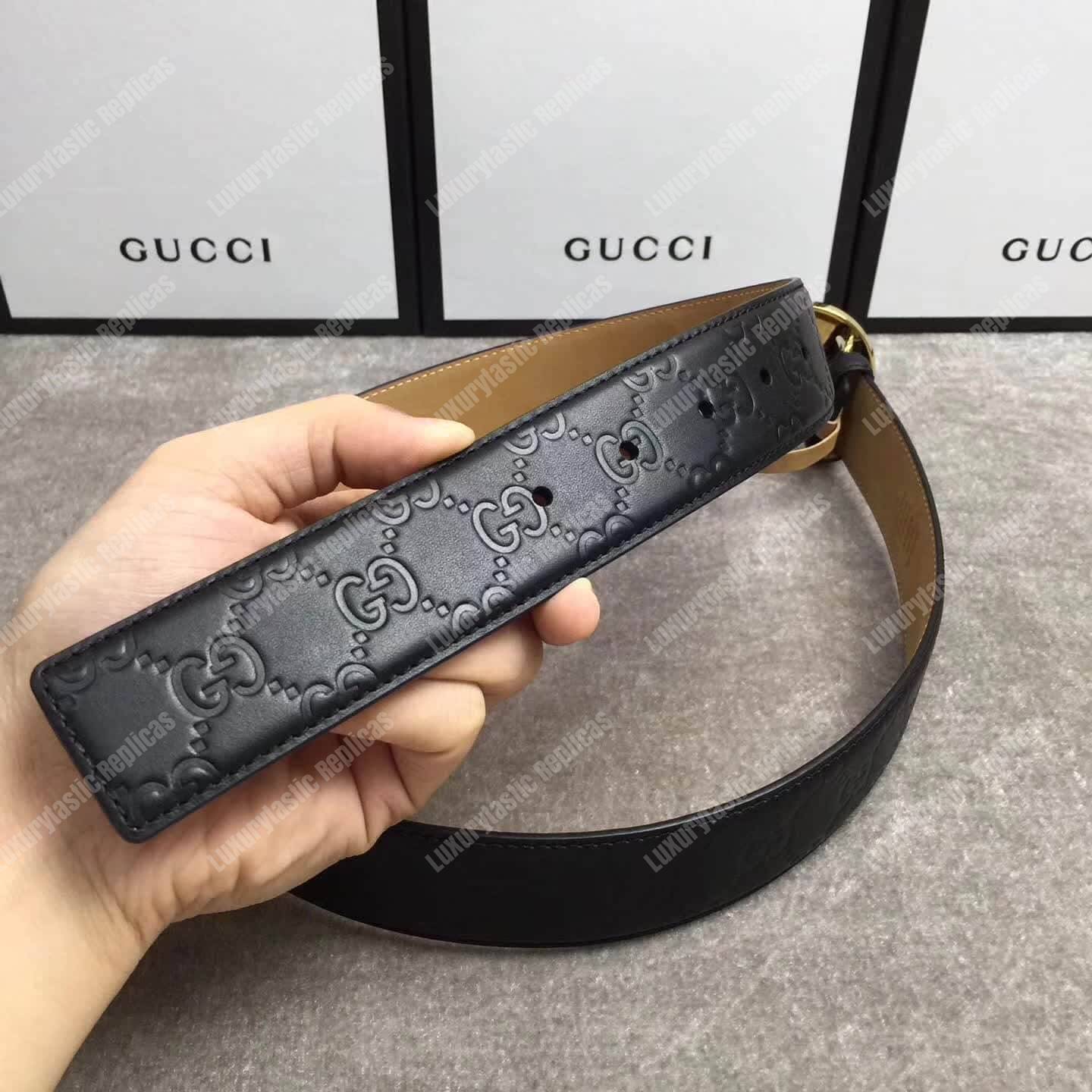 G*u*i signature leather belt with gold interlocking g buckle