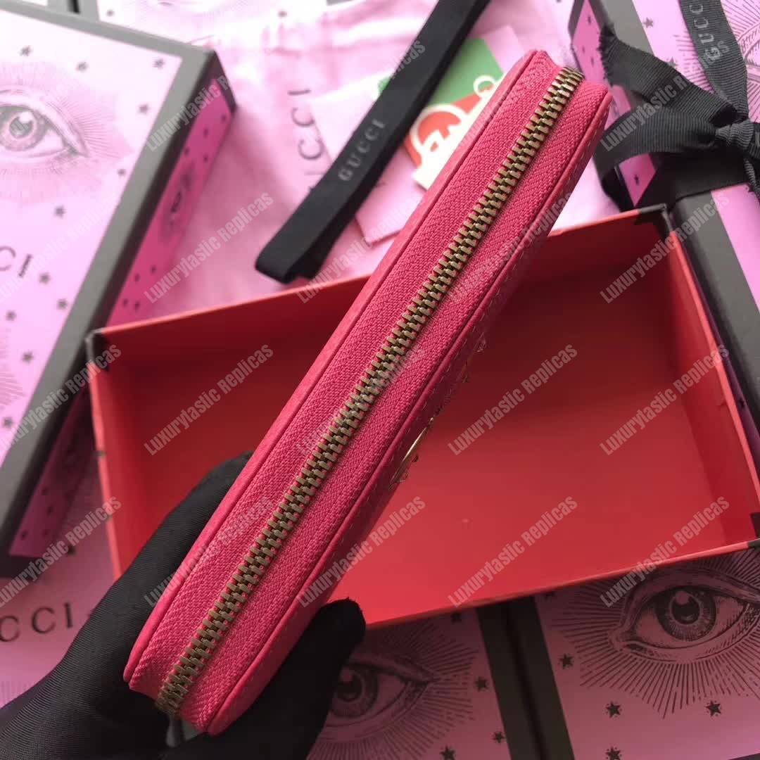 G*u*i gg leather zip around wallet with butterfly bright pink