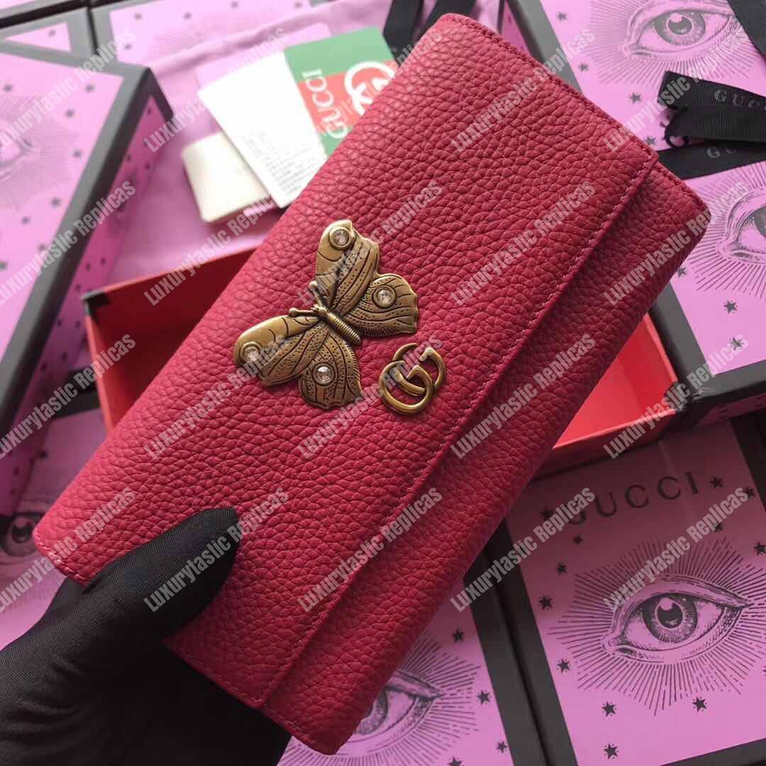 G*u*i gg leather continental wallet with butterfly hibiscus red