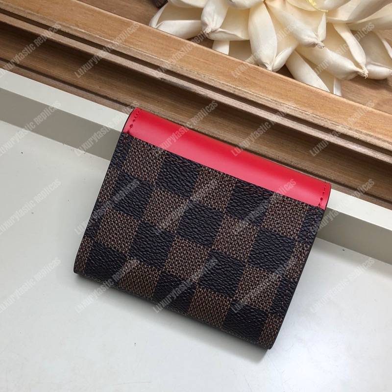 LV Zoé Wallet Damier Ebene Fuchsia colored leather