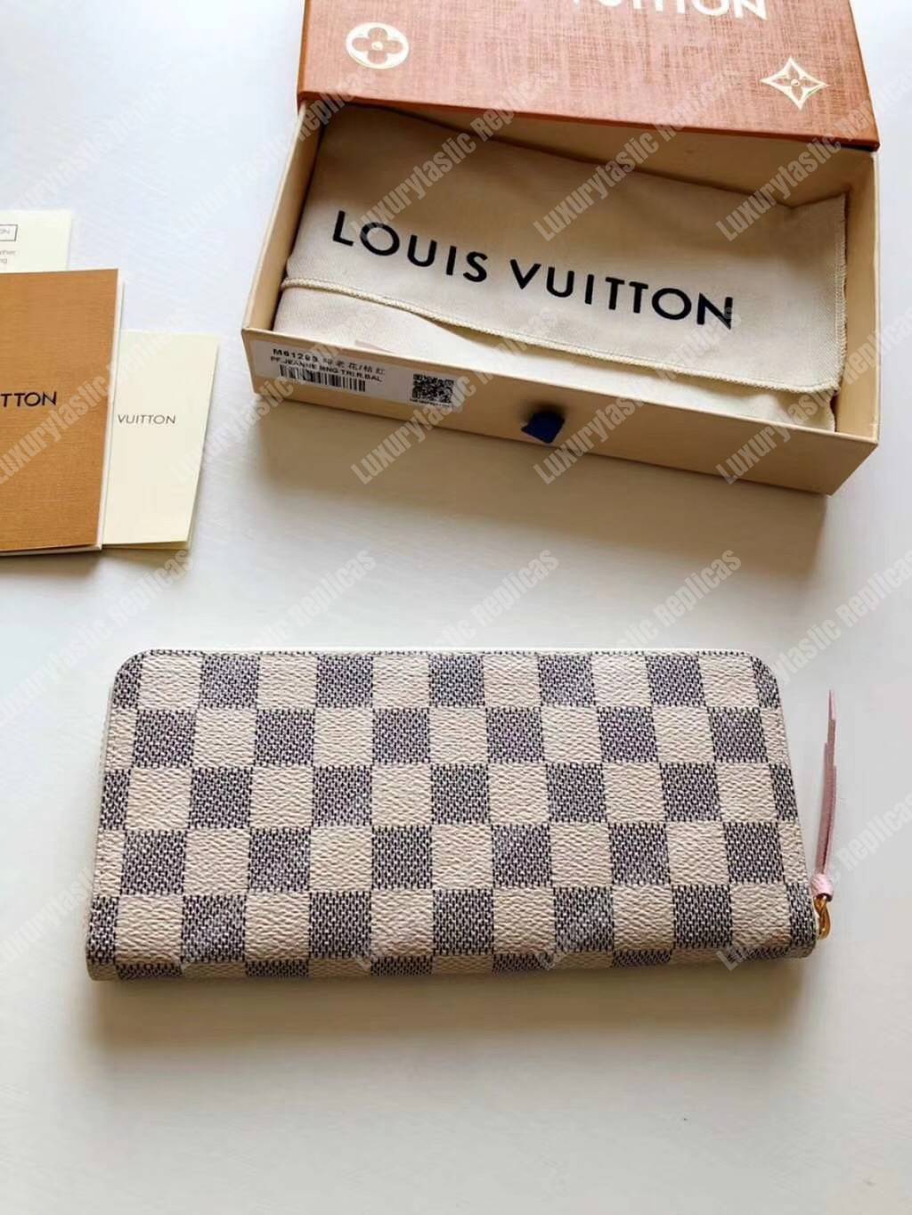 LV Clemence Wallet Damier Azur Canvas Rose Ballerine