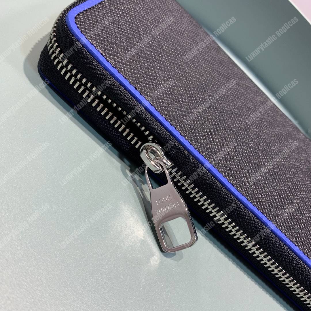 LV Zippy Wallet Vertical Taiga Leather Blue Trim