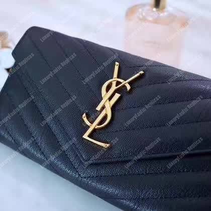 Saint Laurent Monogram Large Flap Wallet Black De Poudre