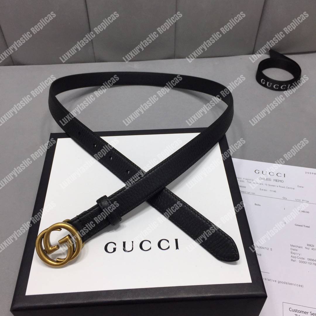 G*u*i slim leather belt with double g buckle black