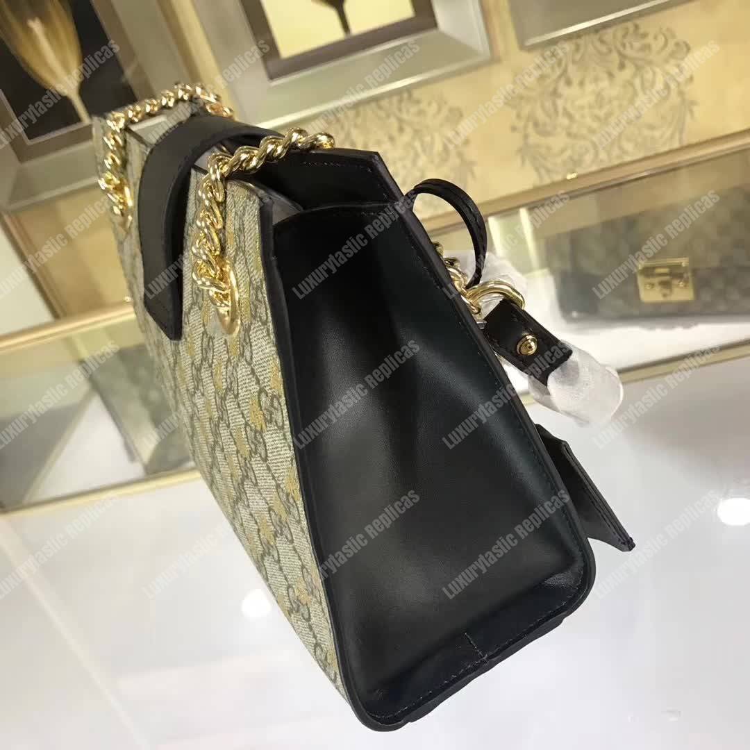 G*u*i padlock small gg bees shoulder bag black