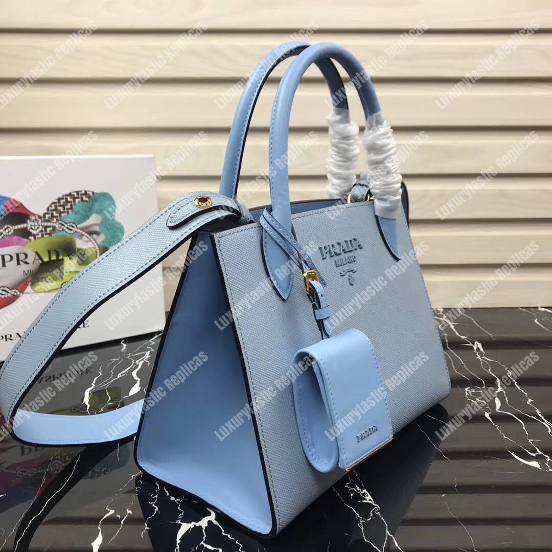 Pra*a monochrome saffiano leather bag light blue