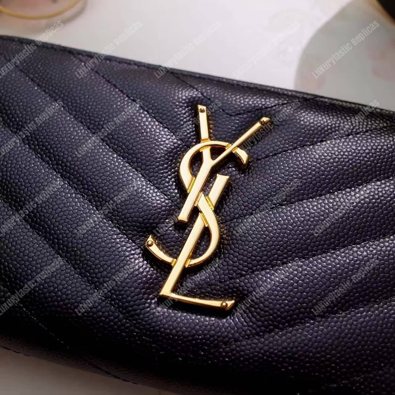Saint Laurent Monogram Zip Around Wallet Black Grain De Poudre