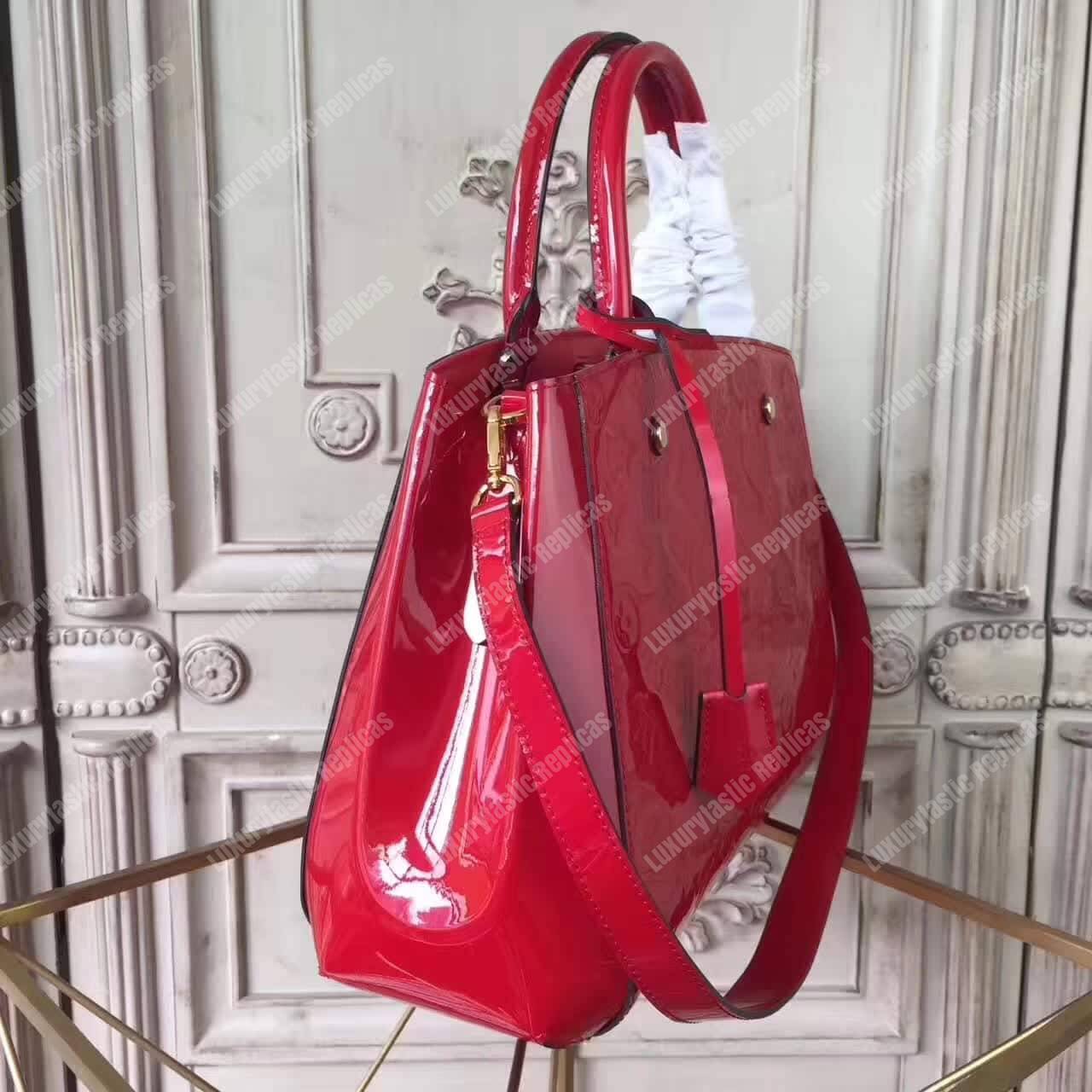 LV Montaigne MM Tote Bag Monogram Vernis Red